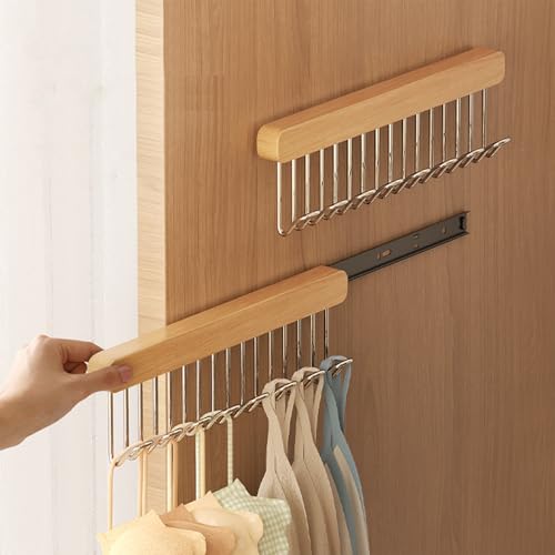 2 Pack Closet Valet Rod, Pull Out Belt Hanger with... (Oak Wood)