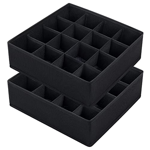 Joyoldelf Sock Drawer Organizer Divider, 16-cell Underwear Organizers and Storage Fabric Drawer Organizer for Socks, Lingerie, Handkerchiefs, Ties Black, 2 Packs