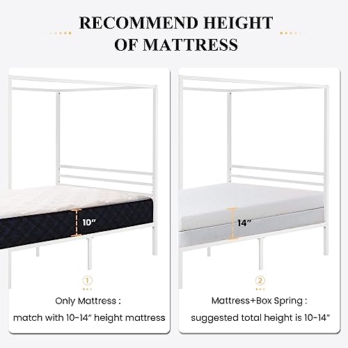 SHA CERLIN Full Size Canopy Bed Frame with Heavy Duty Metal Slats, White