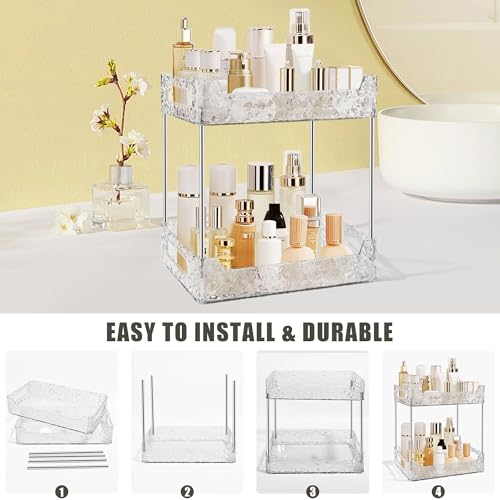 2-Tier Bathroom Counter Organizer Countertop Storage, Dresser Organizer Vanity Tray for Makeup, Perfume Organizer Cosmetics Skincare Shelf - Clear