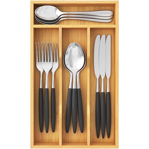 Silverware Drawer Organizer, Utensil Tray for Kitc... (Natural | Bamboo)