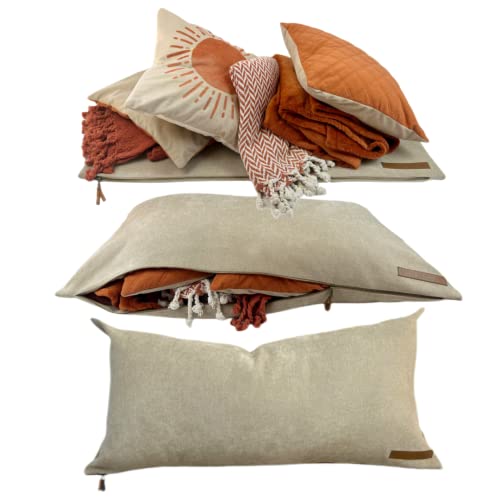 THE STORAGE PILLOW XL zippered storage Pillowcase... (Neutral Tan)
