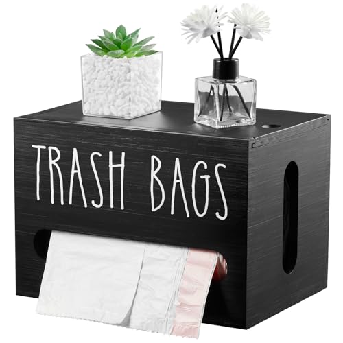 Trash Bag Dispenser, Large Wooden Trash Bag Holder... (Black | Wood)