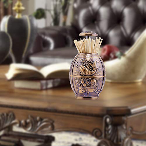 Push Style Retro Metal Automatic Toothpick Holder, House Warming Gifts, Retractable Toothpicks Case Can Box Organizer Storage Container, for Home Restaurant Café Club Bar Hotel ( Red Bronze )
