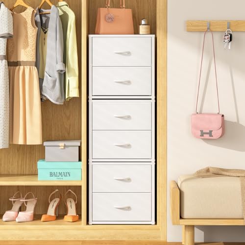 DAOUTIME 3-Pack Stackable Storage Drawers (6 Drawers Total), White Closet Organizer for Clothes, Stackable Drawer Dresser for Closet, Stackable Drawers for Bedroom, Living Room, Pantry, Under Bed