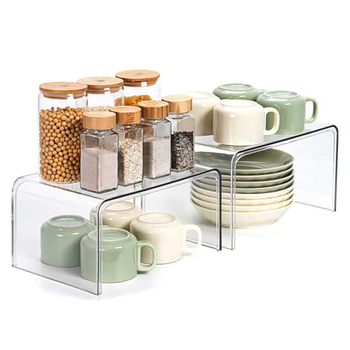 Clear Cabinet Organizer, Stackable Shelf Organizer... (2 Count | Transparency | PET)