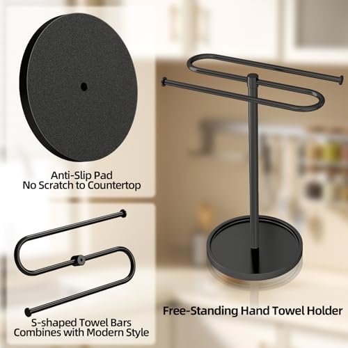 Hand Towel Holder Stand for Bathroom Countertop,S-Shape Bar,Black | Stainless Steel Hand Towel Racks Standing Holds 2 Towels for Kitchen
