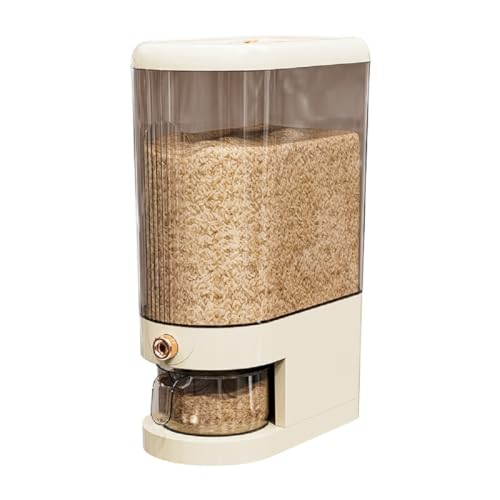 Peaoop 22LBS Rice Dispenser, Large Grain Container Storage with Lid Measuring Cylinder Household Cereal Dispenser Bucket for Kitchen Soybean Corn (22lb)