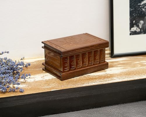 Puzzle Box with Hidden Compartments, Secret Lock and Key | Maple Wooden Puzzle Box in 5 Steps, Hand-Carved with Transylvanian Motifs for Adults and Kids. Ideal for Money and Gift Card