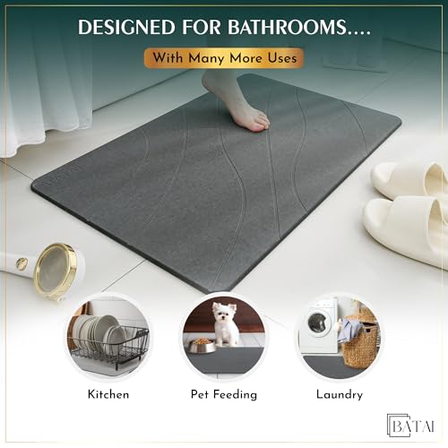 Extra Large Diatomaceous Earth Stone Bath Mat (31.5” x 19.7”) Dark Gray XL | Fast Absorbent Shower Stone Bath Mat For Bathroom - Quick Dry, Easy Clean and Non-Slip Mat - Instant Drying Diatomite Bathmat