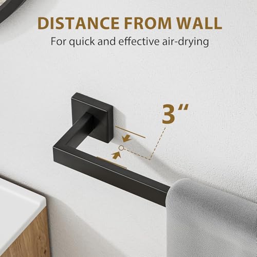 24 Inch Matte Black Towel Bar, Square Base, Total Length 26-Inch | Thicken Towel Rack for Bathroom Wall, SUS304 Stainless Steel Towel Rod, Modern Home Decor