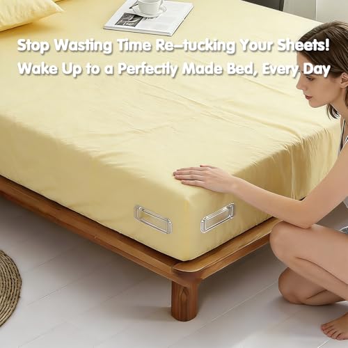 Bed Sheet Holders - 4-Pack Strong Grip Sheet Straps, Keep Sheets in Place on Mattress, Deep Pocket Mattress Sheet Grippers, Universal Fit for All Bed Sizes (White)