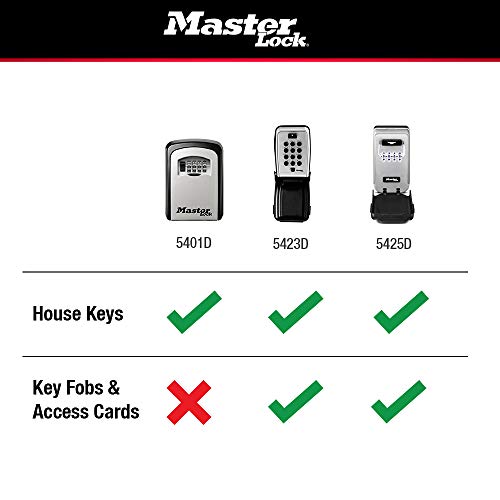 Master Lock Wall Mount Key Lock Box with Push Button for House Keys, Outdoor Safe with Combination Lock, 5 Key Capacity, 5423EC , Black