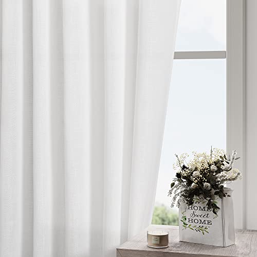 White Linen Curtains 84 inches Long for Bedroom Back Tab Light Filtering Privacy Sheer Modern Farmhouse Coastal Decor Off Cotton Textured Gauze Curtain Living Room 2 Panel Set