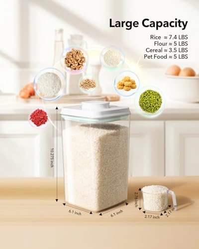 Airtight Food Storage Container with Pop Lid & 130ml Scoop, 4L/4.2qt *4 BPA-Free Cereal, Rice, Flour, Pasta & Snack Container, Stackable & Durable,Kitchen Pantry Organizer