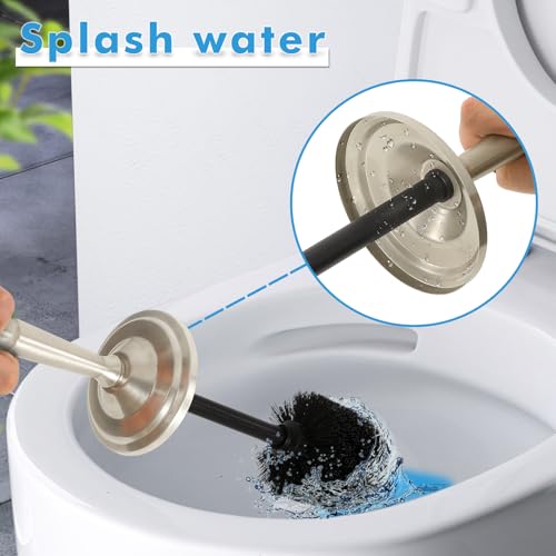 Stainless Steel Toilet Brush and Holder Set,Toilet Bowl Brush and Holder | Heavy Duty Silver Toilet Brush for Bathroom, Toilet Cleaner Brush,Deep Cleaning,Space Saving, Covered Brush(Stain Nickel)