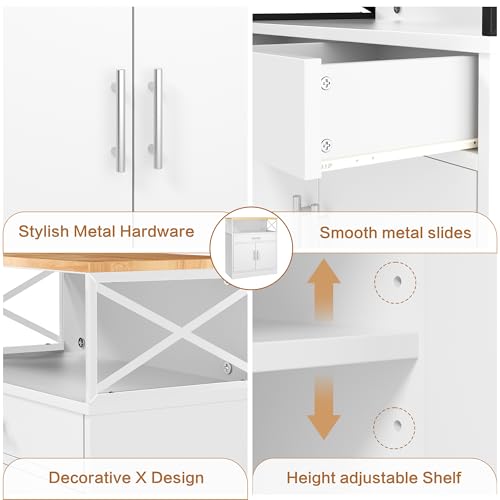 Shintenchi Kitchen Buffet Cabinet with Adjustable Shelf, Modern Kitchen Storage Cabinet,Farmhouse Coffee Bar Cabinet(White)