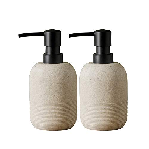 2pcs/Set Beige Hand Soap Dispenser Sets,Resin Liquid Soap Dispenser for Bathroom Countertop,Bathroom Lotion Dispensers-10.6oz.