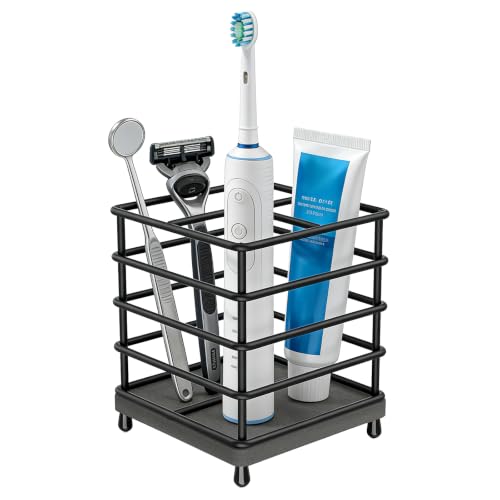BOTEMY Toothbrush Holders with Quick Drying Mat—Black Toothbrush and Toothpaste Holder for Bathroom—Upgrade 3 Slots Openwork Design Bathroom Counter Organizer for Electric Toothbrush,Razor,Toothpaste
