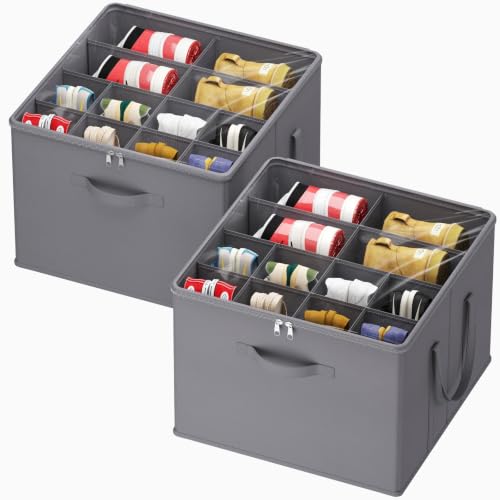 Lifewit Shoe Storage Organizer for Closet, Holder Box, 2 Pack, Gray | 24-32 Pairs Storage Containers, Fabric Large Shoe Box with Clear Cover, Foldable Bins for Boots Heels Sneakers