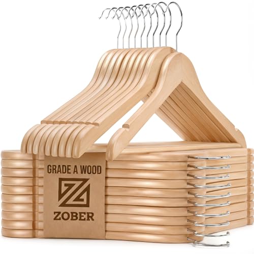 Zober Wooden Hangers 20 Pack, Heavy Duty Clothes Hangers, Non Slip, Natural | Wood hangers, wooden hangers with non-slip pants bar, heavy duty hangers, suit hangers for men, hangers wood, hangers wooden