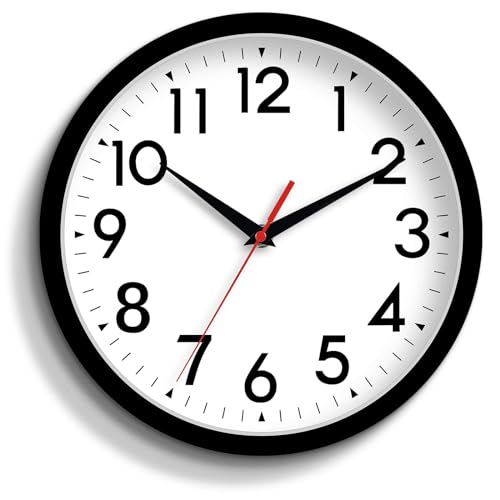 DAXSMY 14 Inch Wall Clock, Battery Operated Silent Non Ticking | Black analog clock; large easy-read dial for outdoor, classroom, living room, bedroom & bathroom; 1 AA battery (not included)
