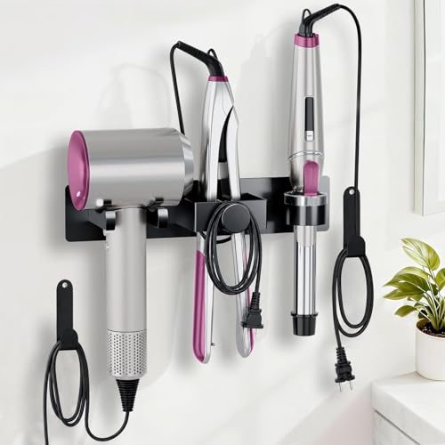 Hair Dryer Holder Wall Mounted with Cord Organizer... (Black | Stainless Steel)