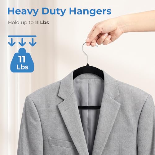 Black Velvet Hangers 50 Pack, Non Slip Space-Saving Clothes Hangers | Premium Slim Felt Hanger for Closet Organizers and Storage, Heavy Duty Hanger with Shoulder Notches and 360° Hooks for Coats