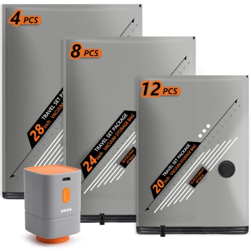 Rechargeable Wireless Pump Travel Vacuum Bags Set (24 Count | Orange)