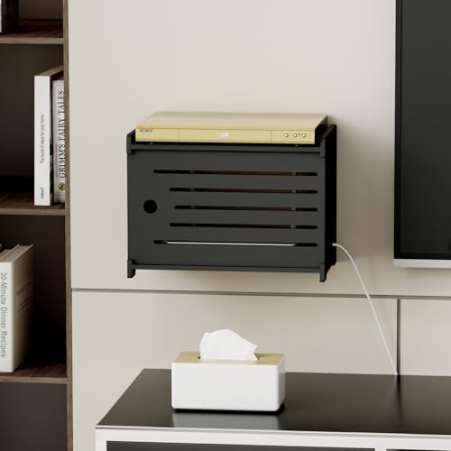 Wooden WiFi Router Storage Box Hider Shelf, Decorative Projector Box Hider Rack Countertop, for Cable, Modem, Internet, Router Power Cover Storage Organizer Cabinet Wall Mounted, Black