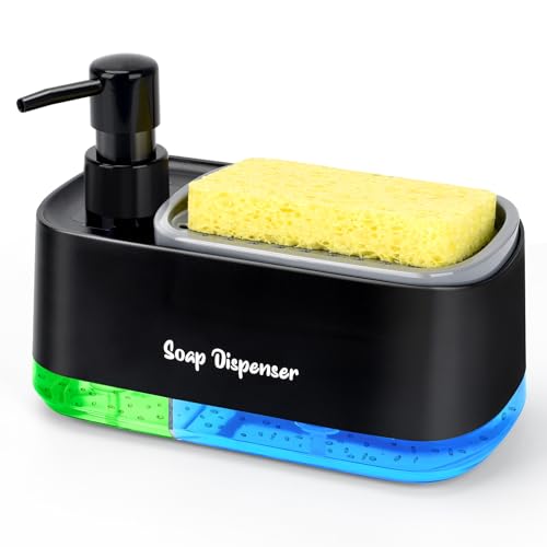 Hand and Dish Soap Dispenser Set for Kitchen, Dual... (Black | Plastic)