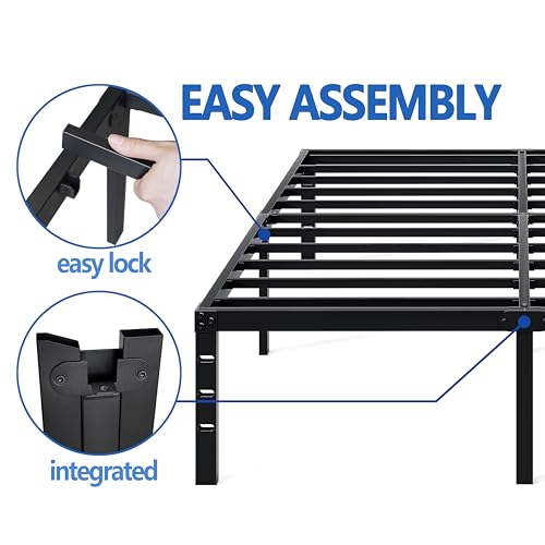NEW JETO Metal Bed Frame,Queen Size Bed Frame with Storage Space,Heavy Duty Sturdy Mattress Foundation,Easy Assembly,No Box Spring Needed, Black,14 Inch,Queen