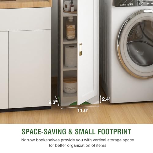 VECELO 71" Tall Narrow Storage Cabinet, Bathroom Storage Slim Freestanding Cabinet with Door & 6 Adjustable Shelves, Anti-Tip Design for Small Space, Kitchen, Living Room, White
