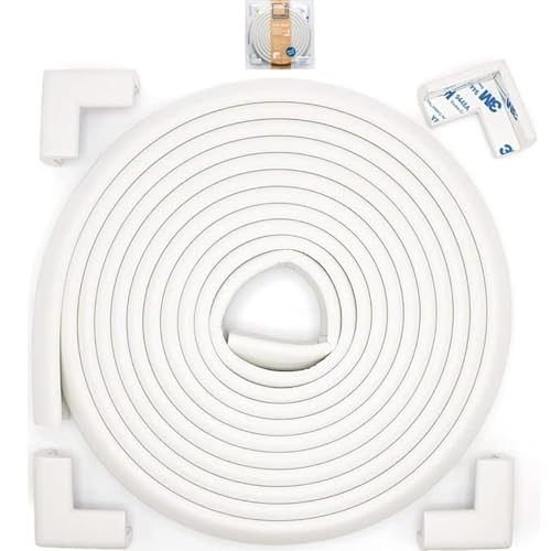 Roving Cove Slimfit Corner Edge Protector for Baby Proofing (Small 15ft Edge 4 Corners), Furniture Safety Bumper Guard, Soft NBR Rubber Foam, 3M Adhesive, Oyster White (Off White)
