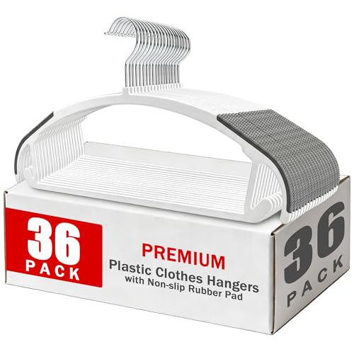 36 Pack Non-Slip Plastic Clothes Hangers with Rubb... (36 Count | White | Plastic)