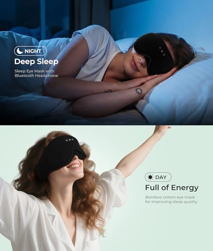 MUSICOZY Sleep Mask Headphones with Bluetooth Wireless Eye Masks Earphones | 3D Blackout Eyemask with Music Headphone for Side Sleepers, Hi-Fi Sound&Long Battery Life Sleeping Earbuds for Travel Rest