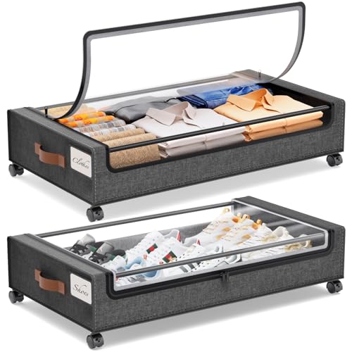 Under Bed Storage with Wheels, 2Pack Under Bed Sto... (2 Count | Grey)