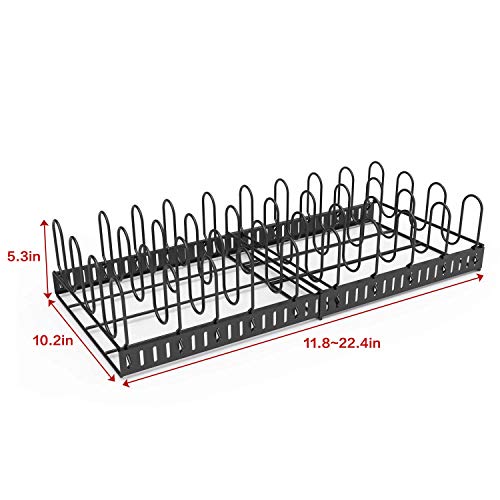 Expandable Food Container Lid Organizer,Large Capacity Adjustable 8 Dividers Detachable Lid Organizer Rack for Cabinets, Cupboards, Pantry Shelves, Drawers Keep Kitchen Tidy,Black 10.2”wide,3.6 Pound.
