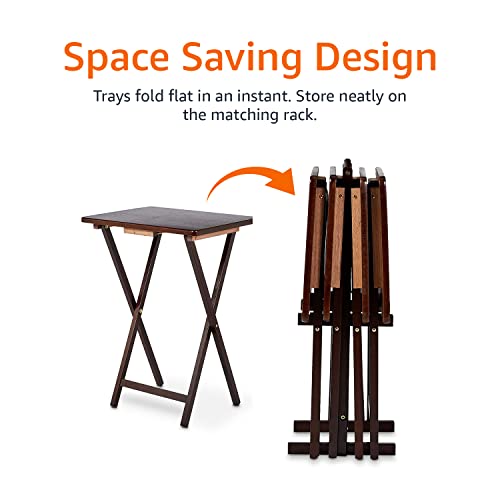 Amazon Basics Portable Foldable TV Tray Table with Storage Rack, Space-Saving Design, Sturdy Wood, 14.6" L x 19" W x 26" H, Espresso, 4-Pack