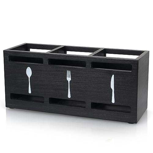 Wooden Silverware Caddy for Party Cutlery Utensil... (Black | Wood)