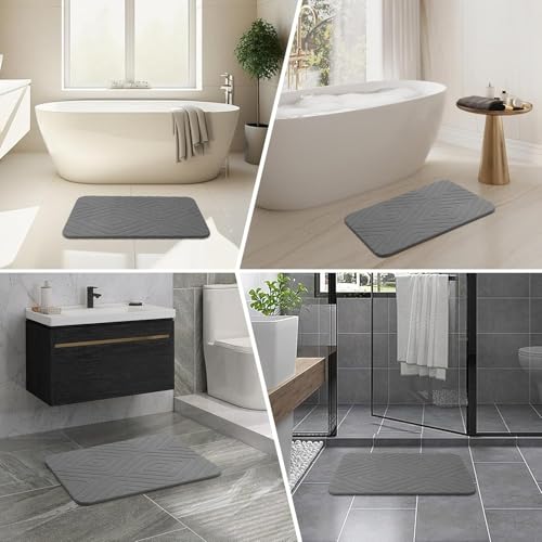2 Pack Stone Bath Mat, Diatomaceous Earth Shower Mat, Non-Slip Super Absorbent Quick Drying Bathroom Kitchen Floor Mat, 24x15, Grey