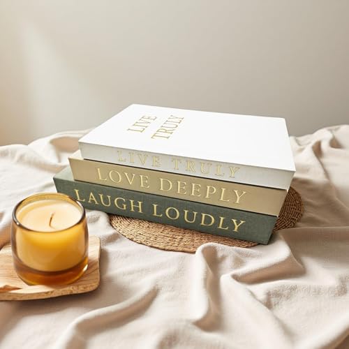 Aesthetic Decorative Books, Set of 3 Linen Faux Books for Decoration | Fake Book Boxes with Storage Space, No Assembly Required, Modern Decor for Shelves Coffee Table Living Room