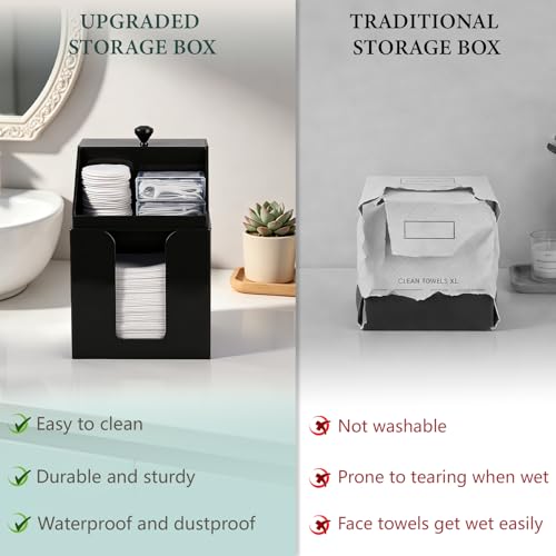 Anyoifax Disposable Facial Towels Storage Double Layer Acrylic Box, Black | Face Towelettes Holder with Clean Skin Club Clean Towel XL Cotton Pads Container Qtip Bin for Bathroom Counter