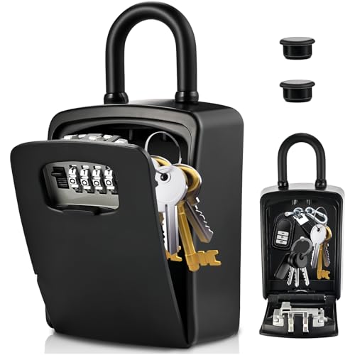 XXL Large Key Lock Box, 5.5"x4.1"x2.1", Upgraped Material | Waterproof Kirsite Combination Lockbox for Keys Outdoor, Portable Key Lock Box Wall Mount with Code (1 Pack, Black)