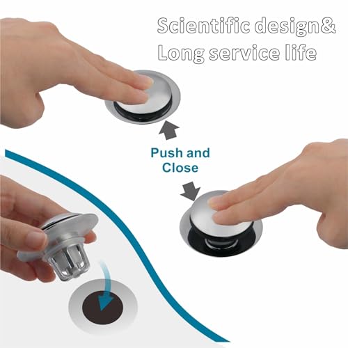WELSAN Chrome Plated Bathroom Sink Drain Stopper 1 1/8"-1 1/2" Bath Drain | Bathroom Sink Stopper Replacement, Universal Pop-Up Drain Stopper Plug Strainer with Hair Catcher, Anti-Clogging Design