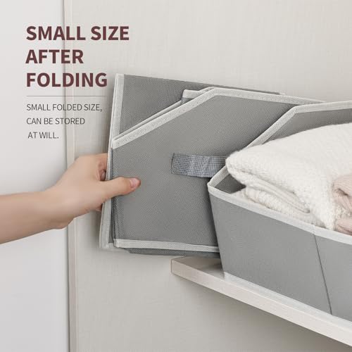 Large Storage Bins Baskets - 6 Pack Closet Storage Cubes, Fabric Baskets for Organizing, Cube Organizer Bins with Handles, Foldable Boxes for Clothes, Towels, Grey