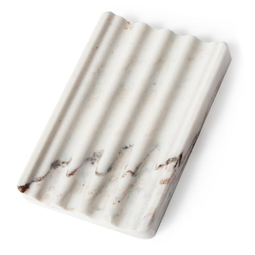 Natural Marble Soap Dish for Shower, Stone Soap Tr... (Marble)