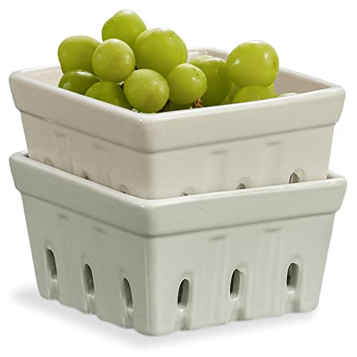 Ceramic Berry Basket, Square Fruit Bowls, Rustic S... (Ceramic)