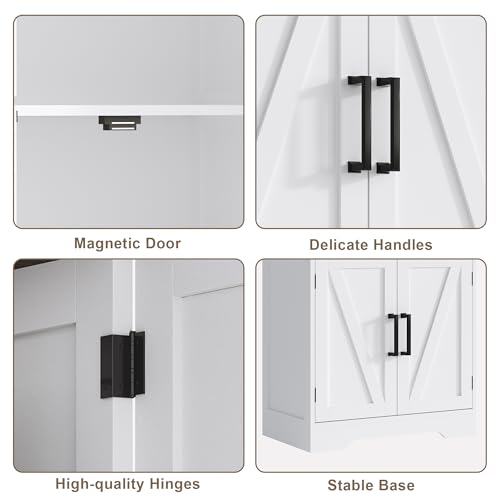 Farmhouse Bathroom Floor Cabinet with Adjustable Shelves | 13.78"D x 23.62"W x 43.46"H, Freestanding Kitchen Pantry Cabinet, Cupboard for Living Room, Dining Room, White