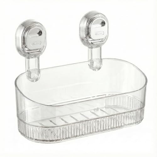 AVOKIHI Suction Cup Shower Caddy, No Drill Shower Shelf | Clear acrylic storage box for inside shower. Strong suction cups hold safely on smooth walls. No drill or adhesive.